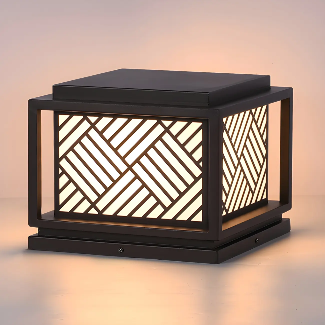 Cubic Metal Post Cap Light with Geometric Pattern Shade
