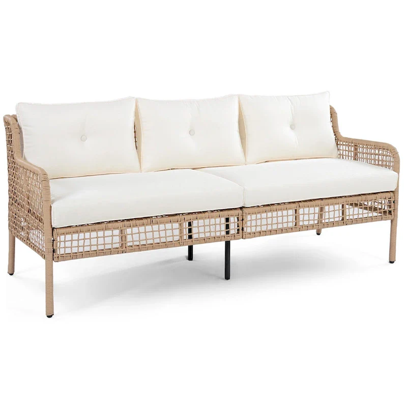 4-Piece Rattan Conversation Sofa Set with Swivel Chairs & Table