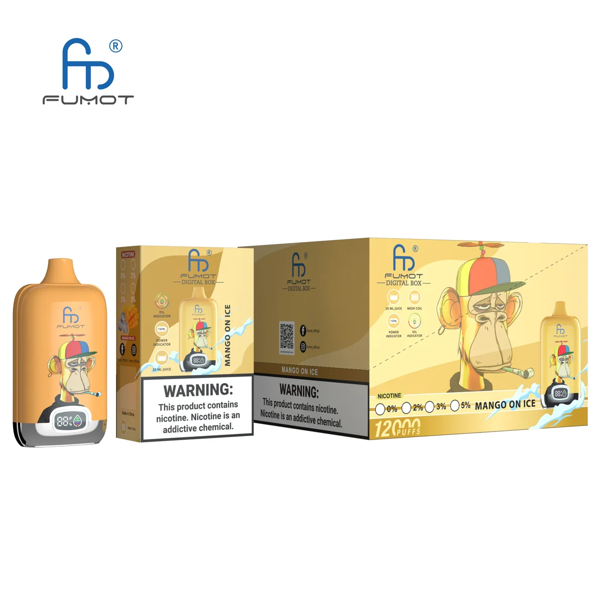 Fumot Digital Box 12000 Mango On Ice – 10er-Displaybox mit Einweg-Vape und Einzelpackung
