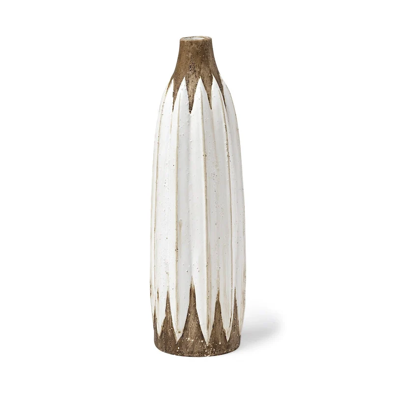HomeRoots 14  Brown And White Abstract Cylinder Ceramic Table Vase