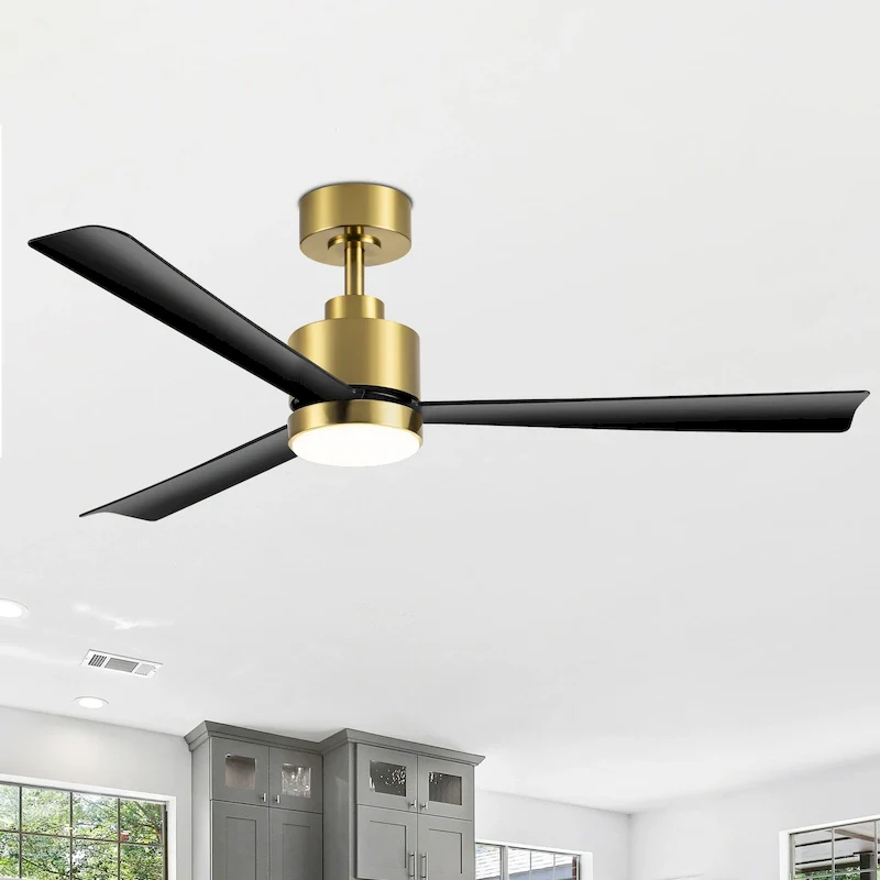 52 Inch Gold/Black/White 3-Blade LED Ceiling Fan with Light and Remote
