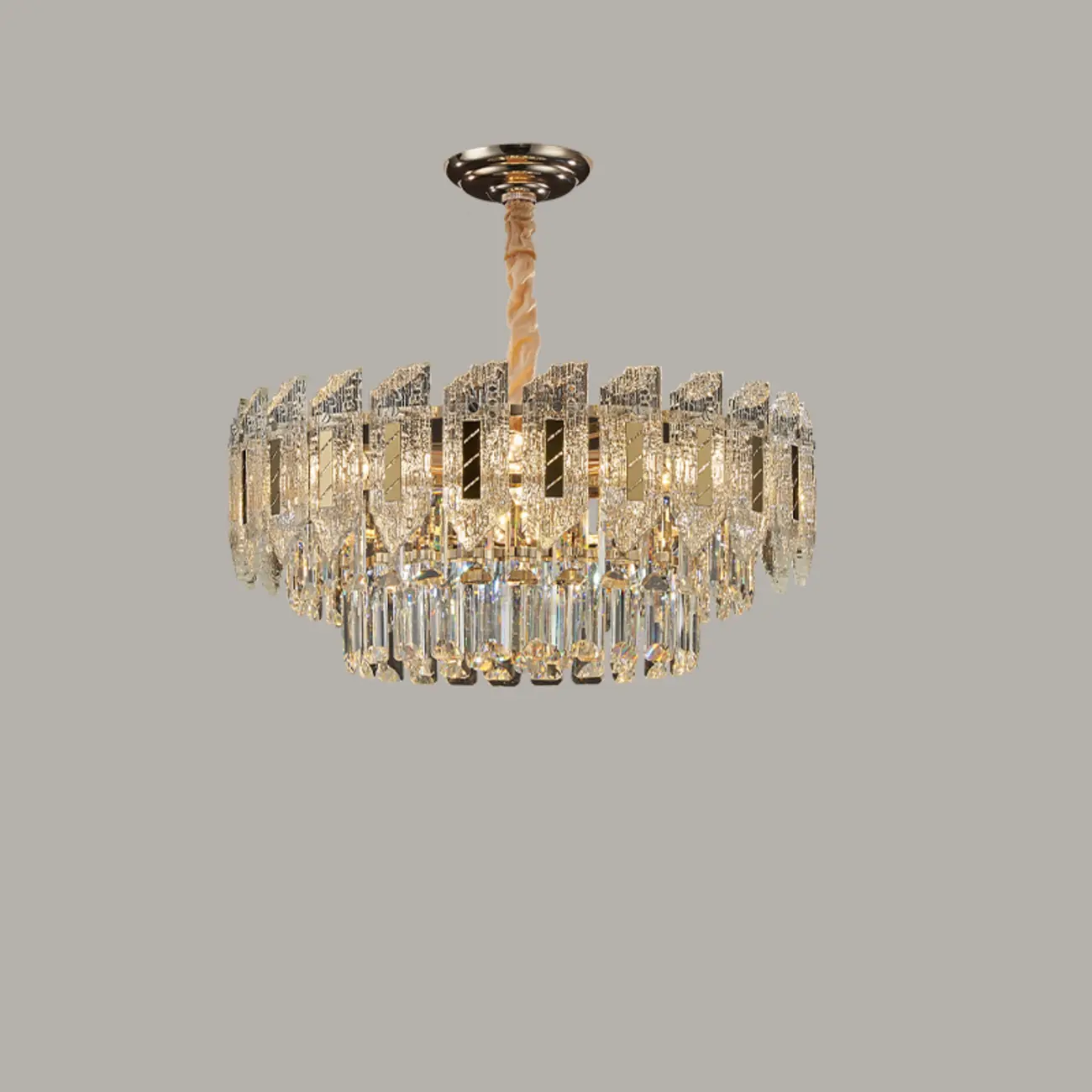Luxurious 2 Tiers Round Gold Crystal Chandelier