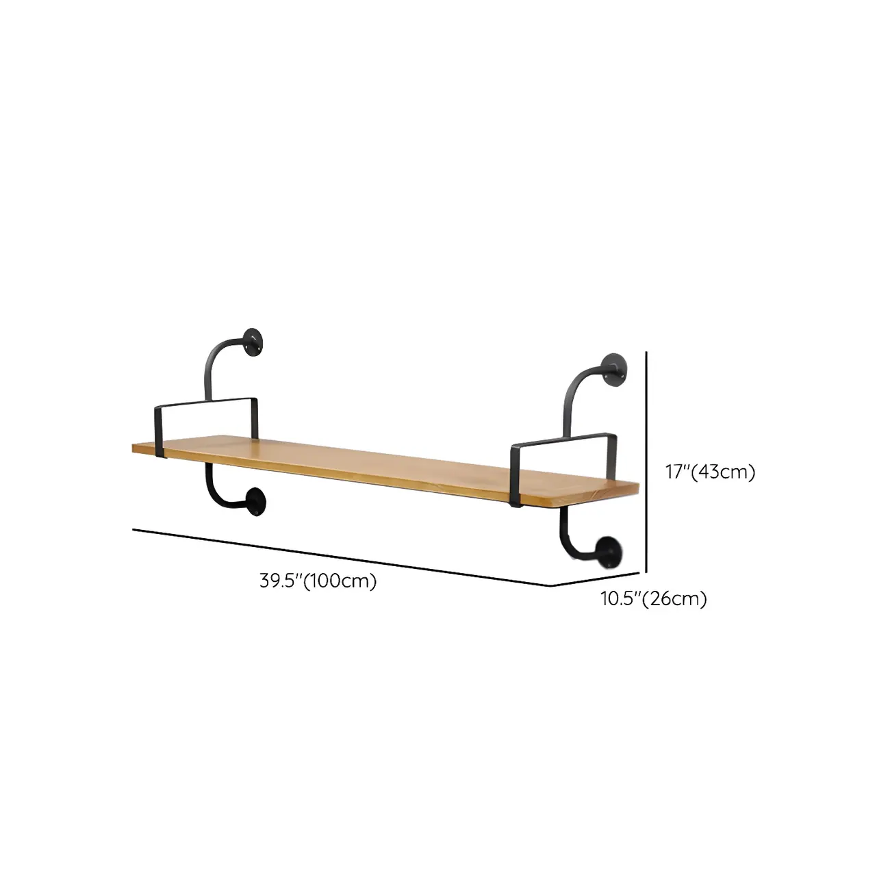 Simple 2-Tier Wood Metal Wall-Mounted Bookcase