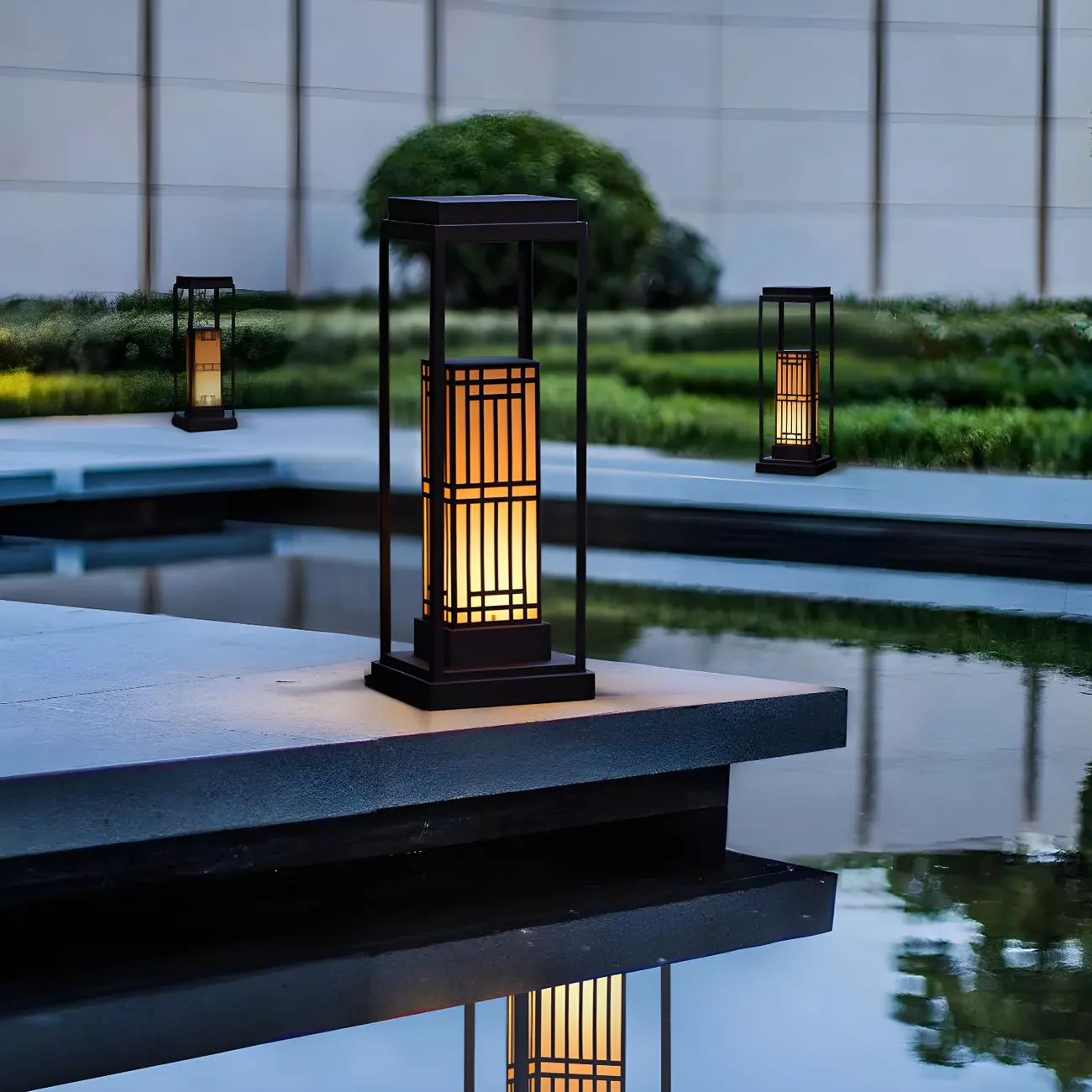 Oriental Retro Solar Rectangle Vertical Outdoor Post Lights
