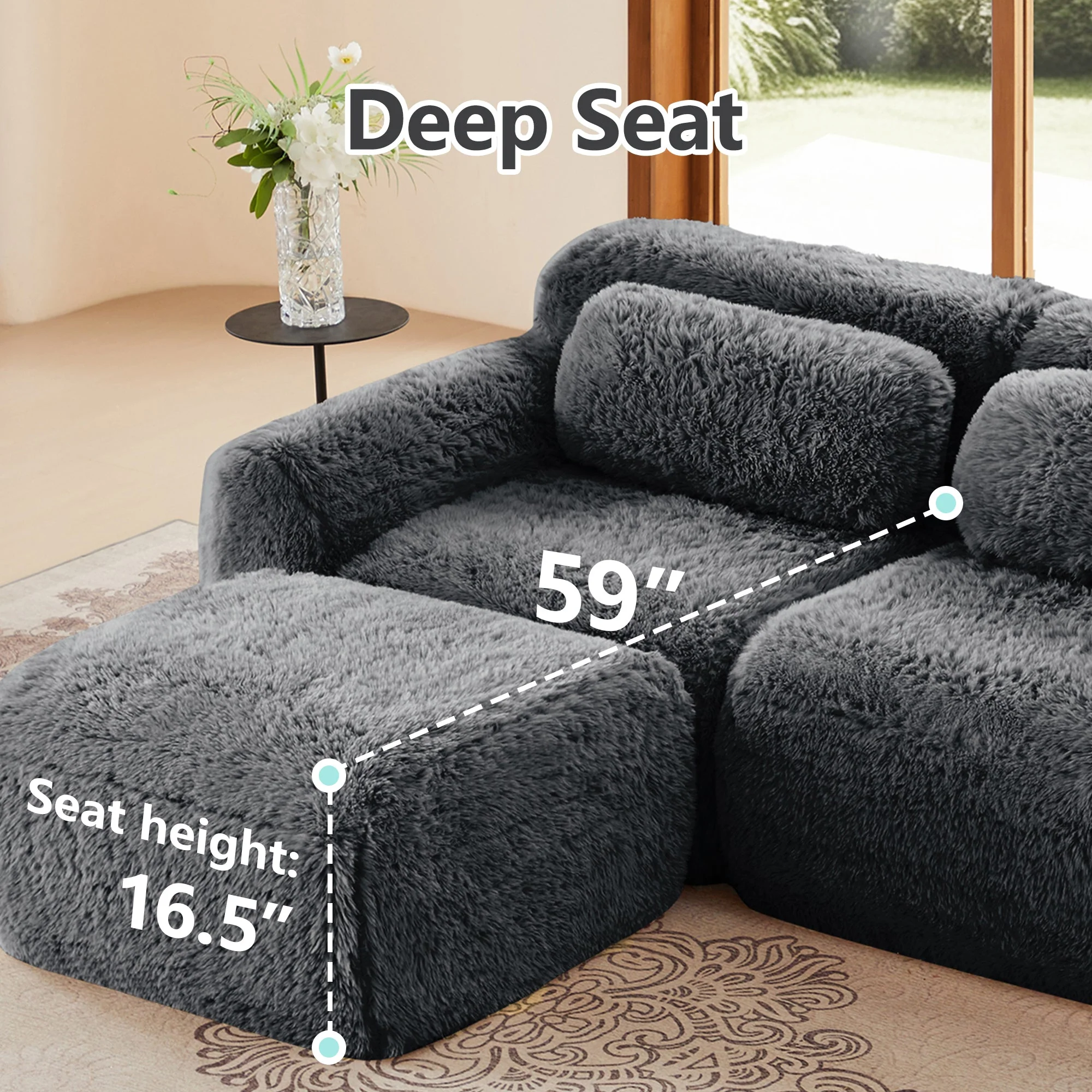 Soft And Fluffy Plush Boneless Modular Sofa with Ottoman