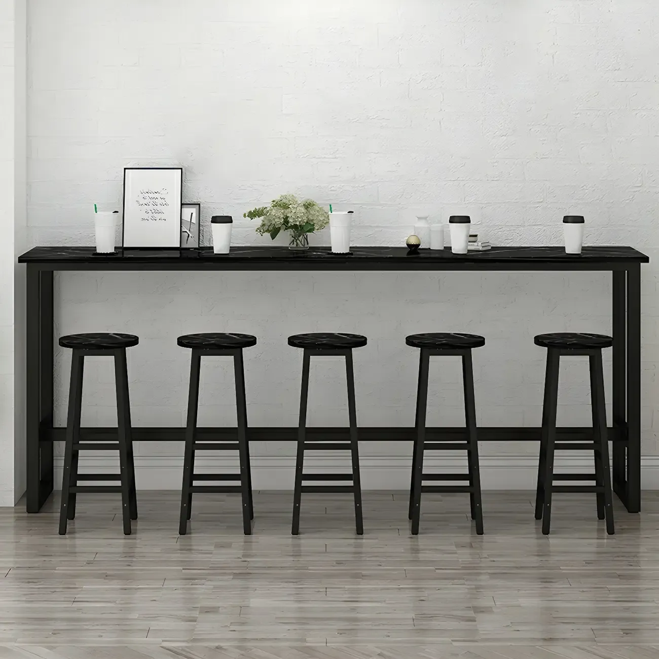 Rectangular Tall Wood Metal Base Bar Table Black