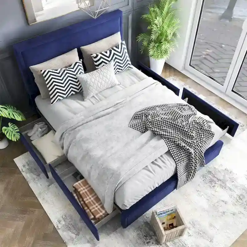 Furniture of America Naxime Modern 4-Drawer Fabric Platform Bed