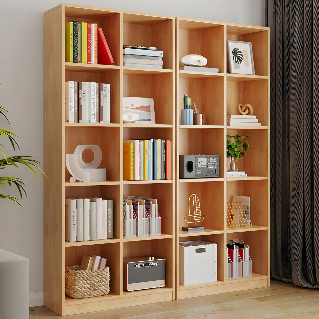 Modern Wooden Closed Back Bookcase with Shelves