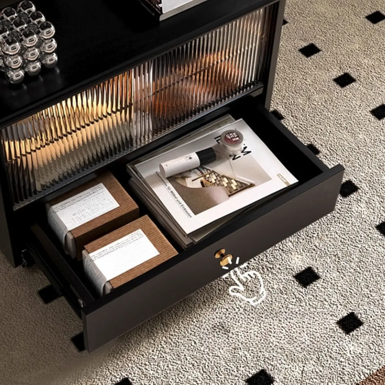 Adjustable Modern Nut-brown Wood Rolling Coffee Table