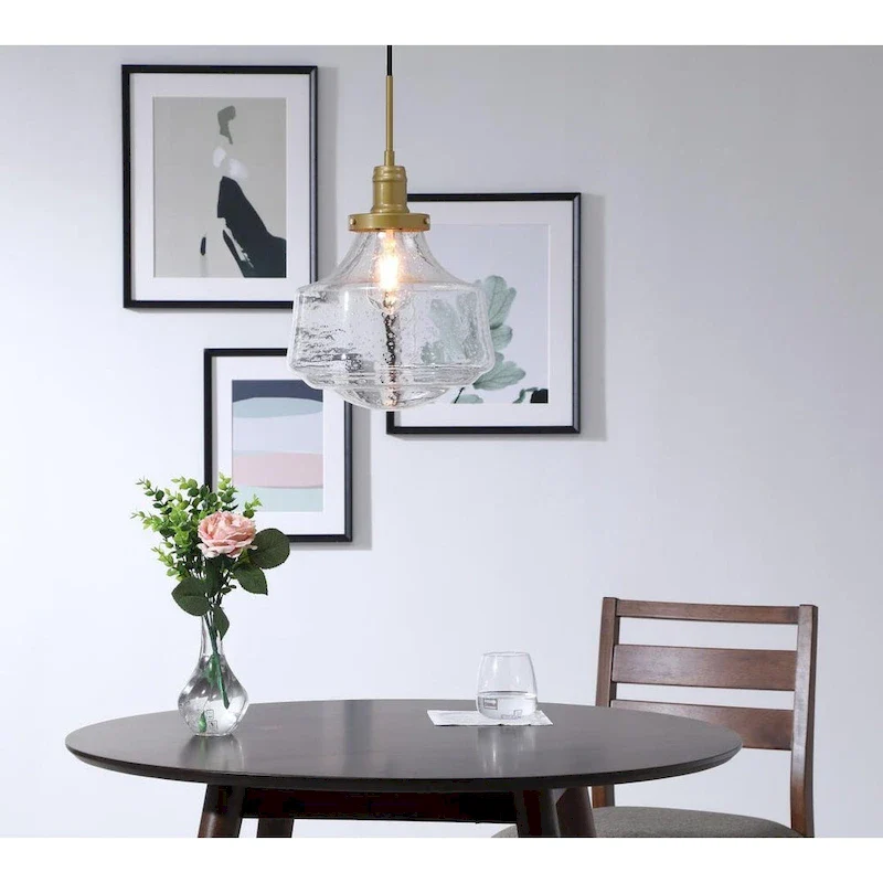 Klyli 11-inch 1-light Clear Seeded Glass Hanging Pendant