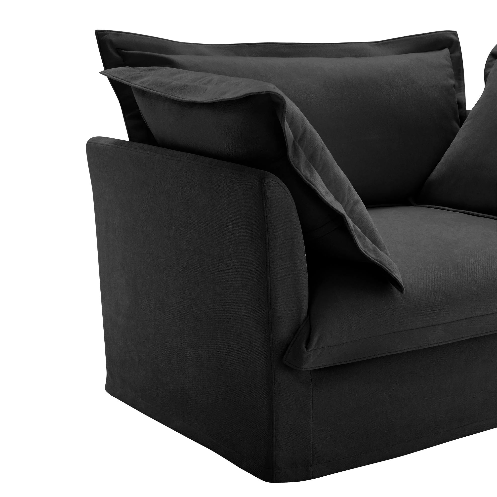 Walker Edison | Wide Deep Seat Slipcovered Black Loveseat Sofa with Ottoman