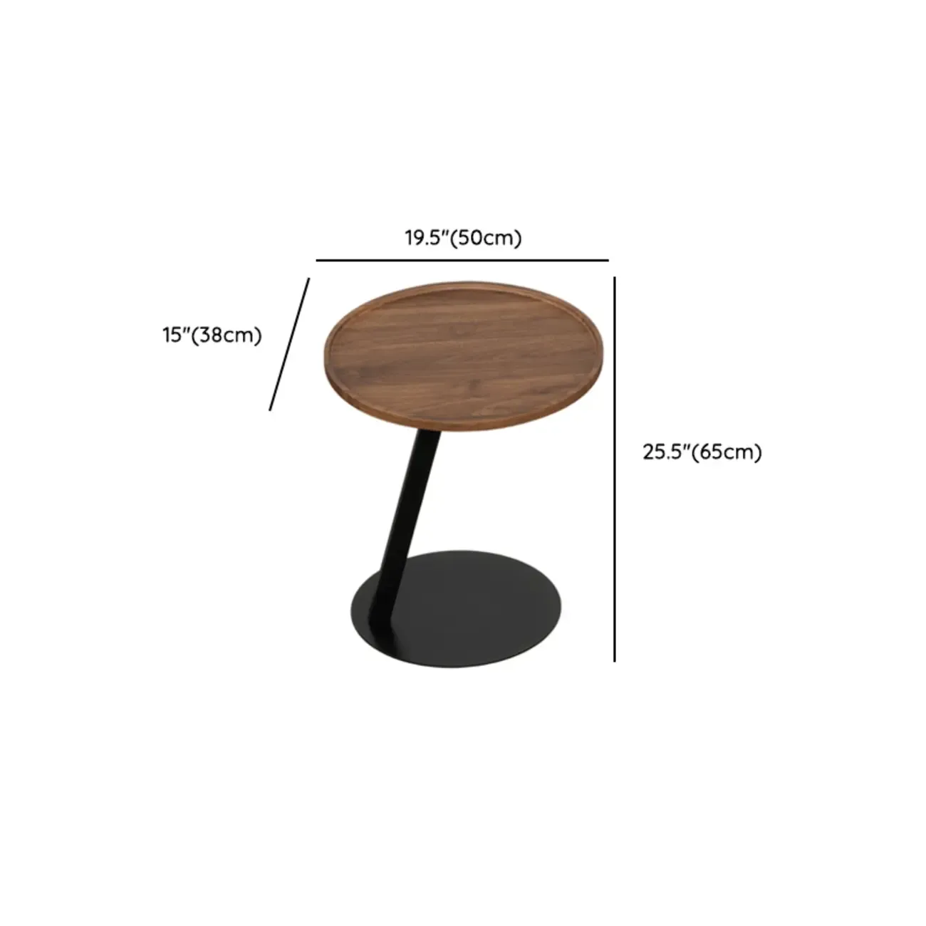 Living Room Brown Wood Top Metal C Shaped Side Table