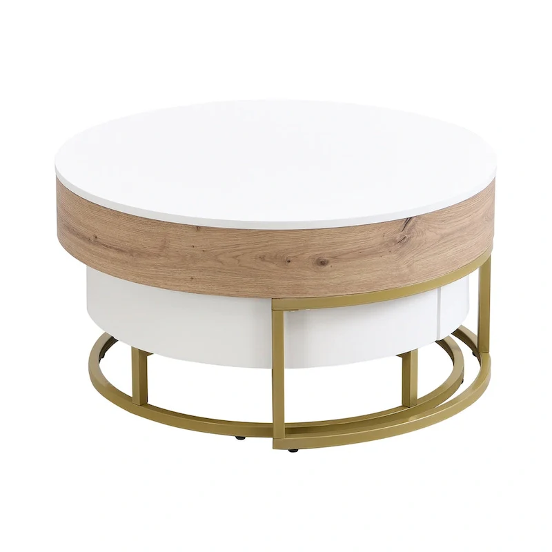 Modern Round Lift-top Nesting Coffee Tables with 2 Drawers
