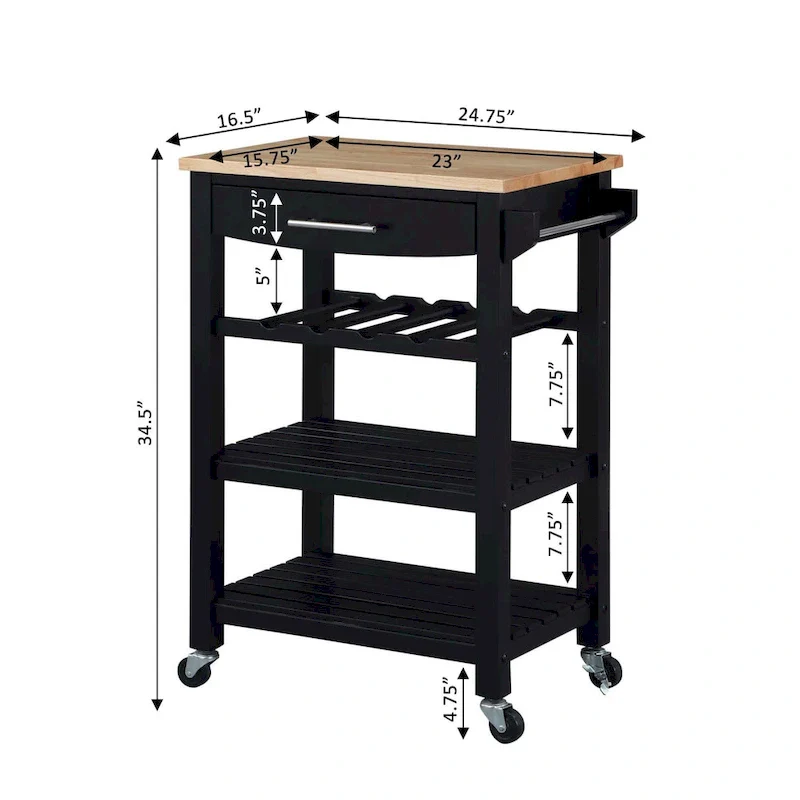 Ellaine 4 Tier Butcher Block Kitchen Cart with Drawer and Wine Rack