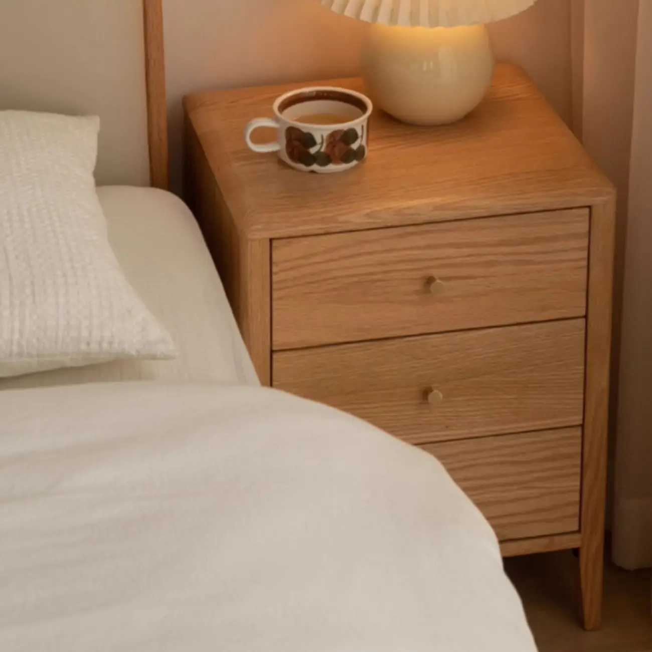 Narrow Modern Wooden Nightstand with 3 Drawers