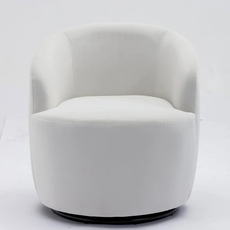 Velvet Fabric Swivel Accent Armchair Barrel Chair With Powder Coating Metal Ring