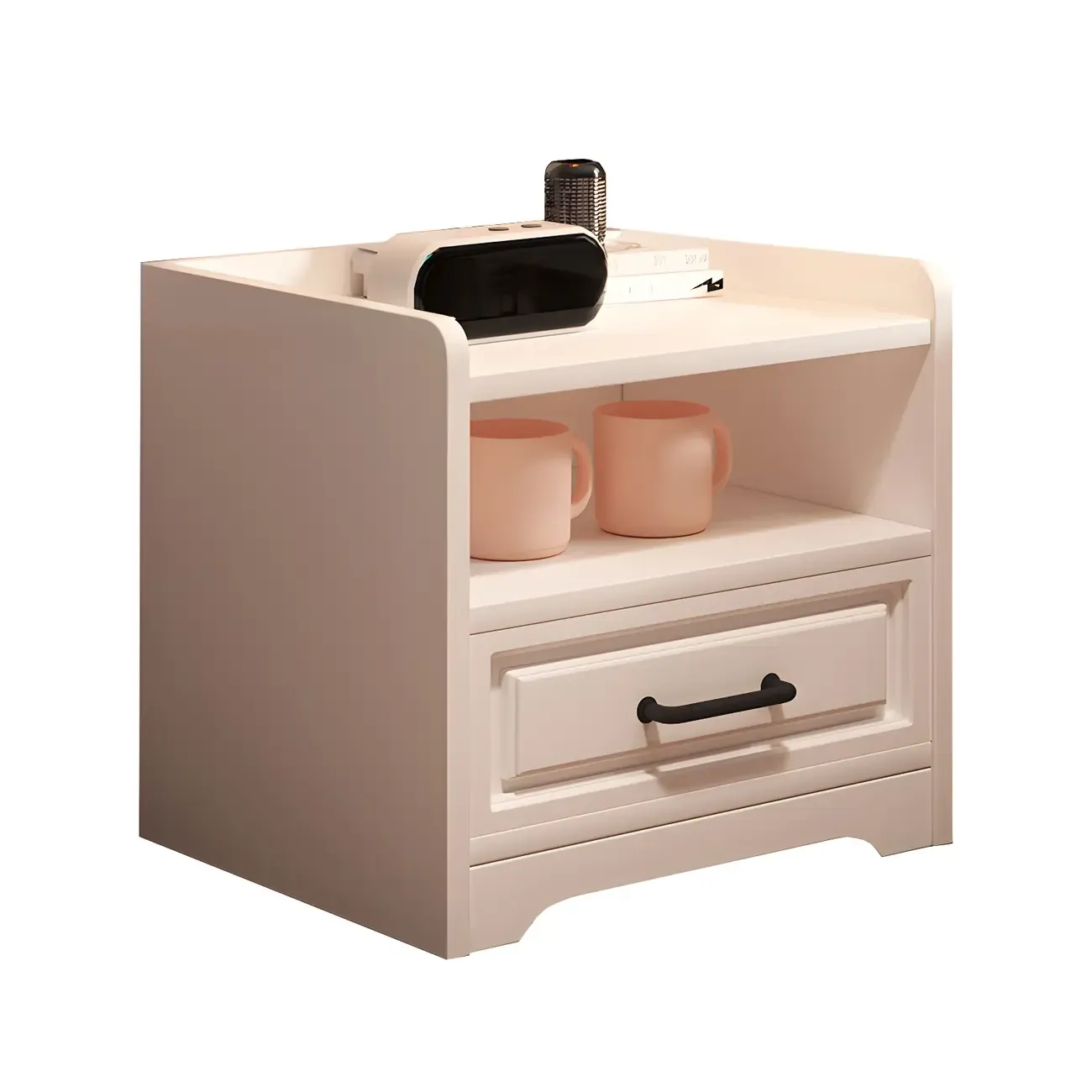 Modern White Wooden Tray Top 2-Drawer Nightstand