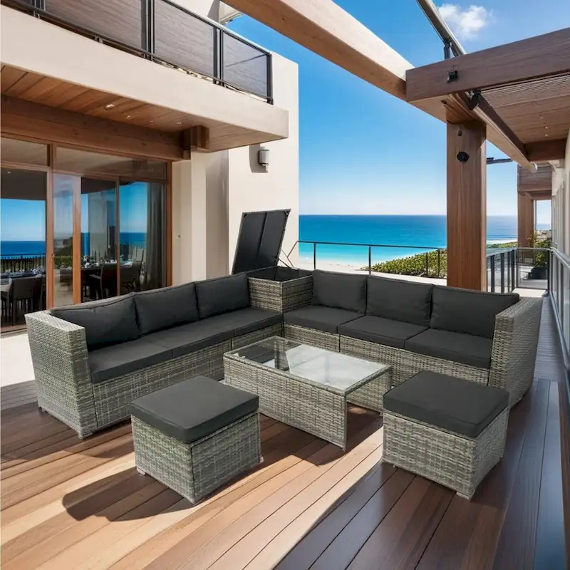 8 Piece Patio Sectional Wicker Rattan Outdoor Furniture Sofa Set