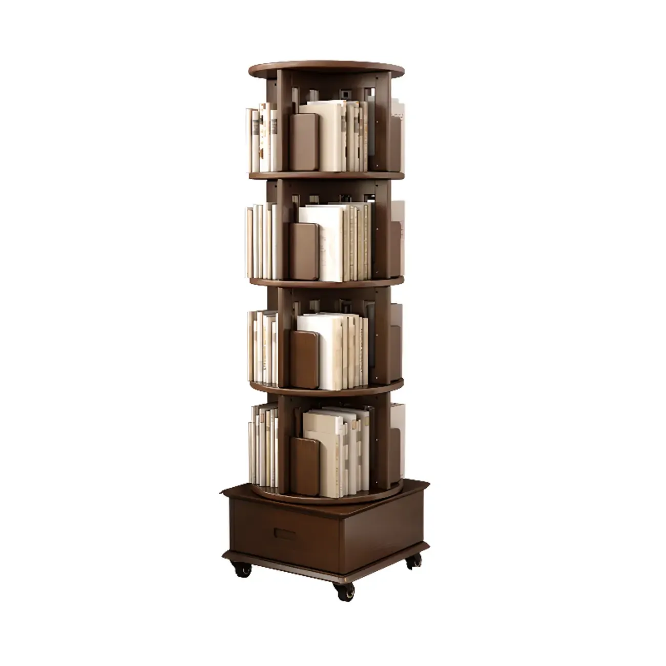 Medium Rotatable Nut-brown Wooden Vertical Bookcase