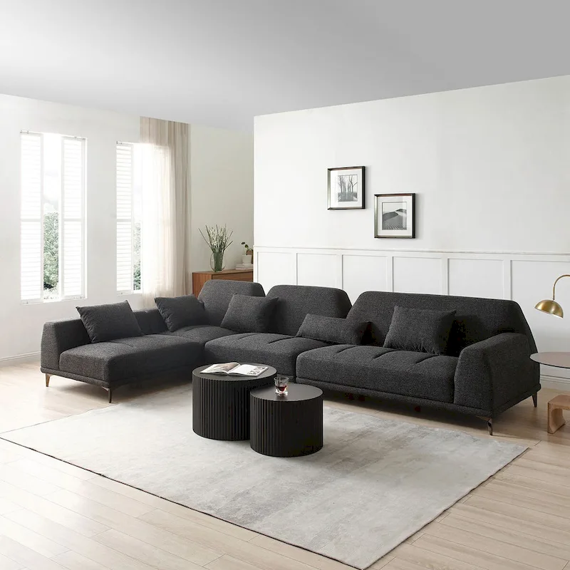 Modern Large Removable Sectional Sofa Grey Fabric with Pillows