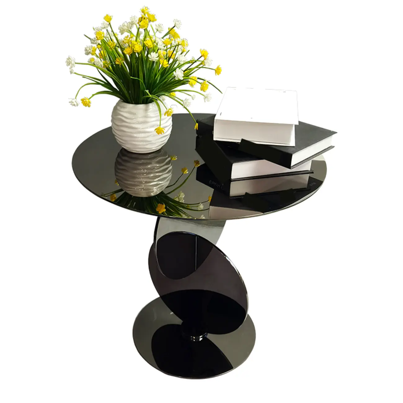 Scandinavian Glass Round Coffee Table Abstract Base