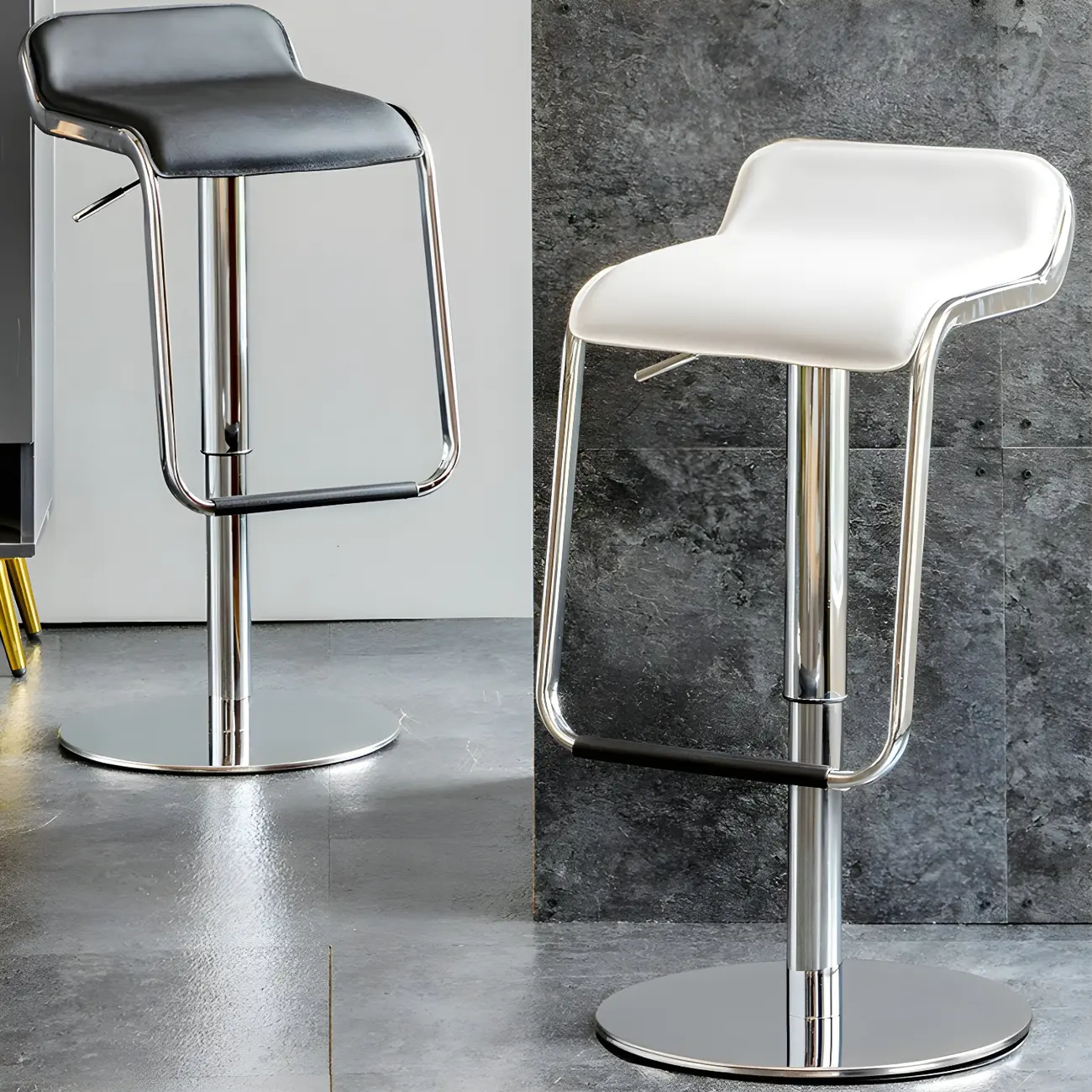 Modern Pedestal Swivel Bar Stool Adjustable Height Low Back Faux Leather