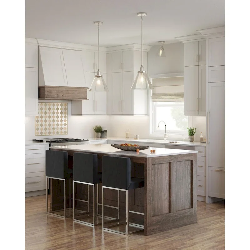 Hinton Collection 1-Light Seeded Glass Brushed Nickel Pendant Light - 12 in x 12 in x 12.5 in