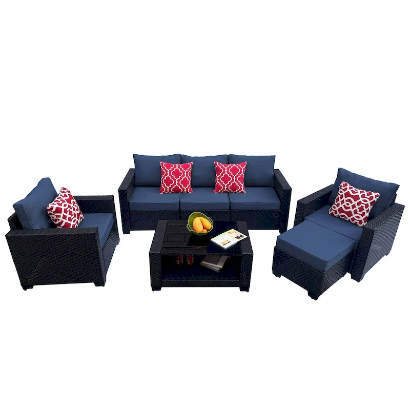 7-Piece PE Rattan Wicker Cushioned Sofa Set