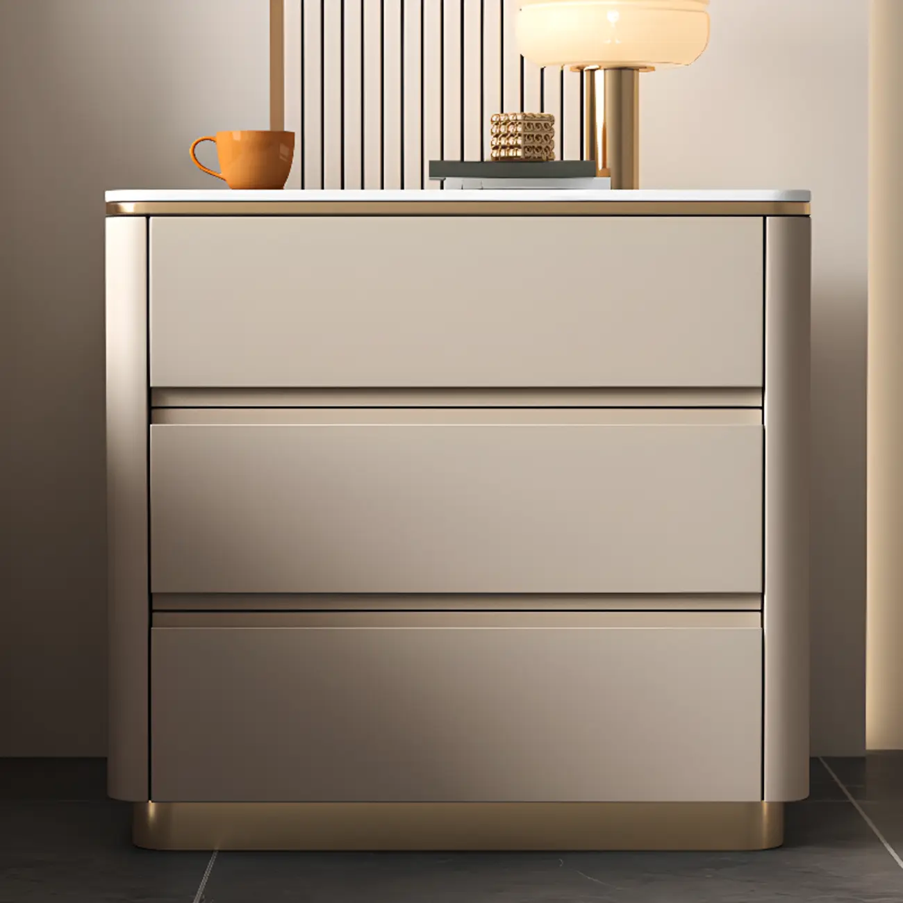 Modern Faux Marble Top Wood 3-Drawer Nightstand