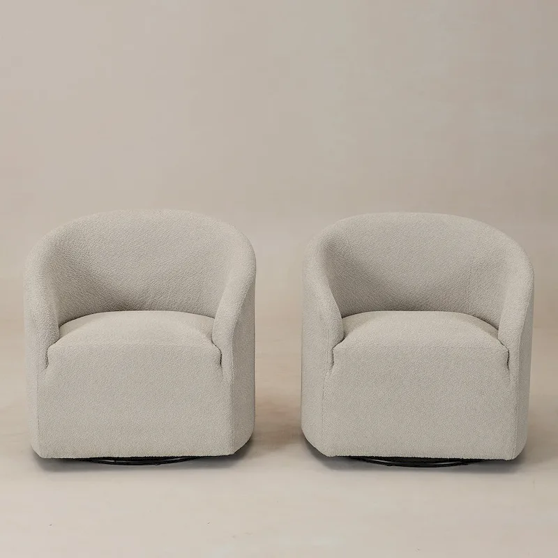 KINWELL 32W Boucle Upholstered Swivel Barrel Armchair (Set of 2)