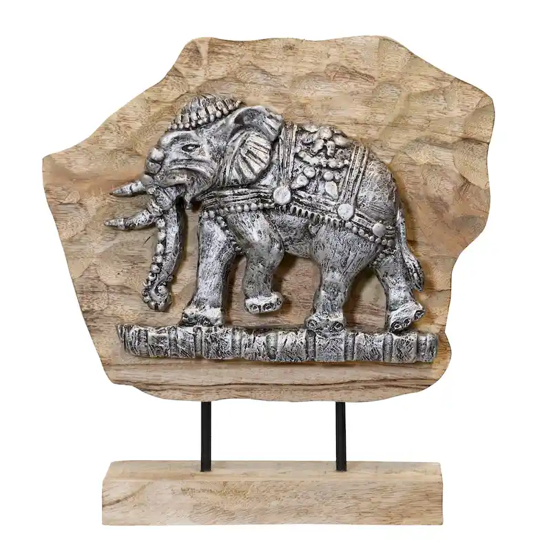 StyleCraft Wood Antique Silver Elephant On Stand