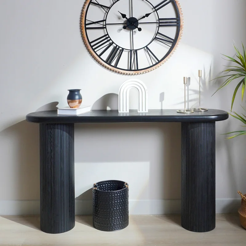 60 Wood Console Table with Ribbed Legs
