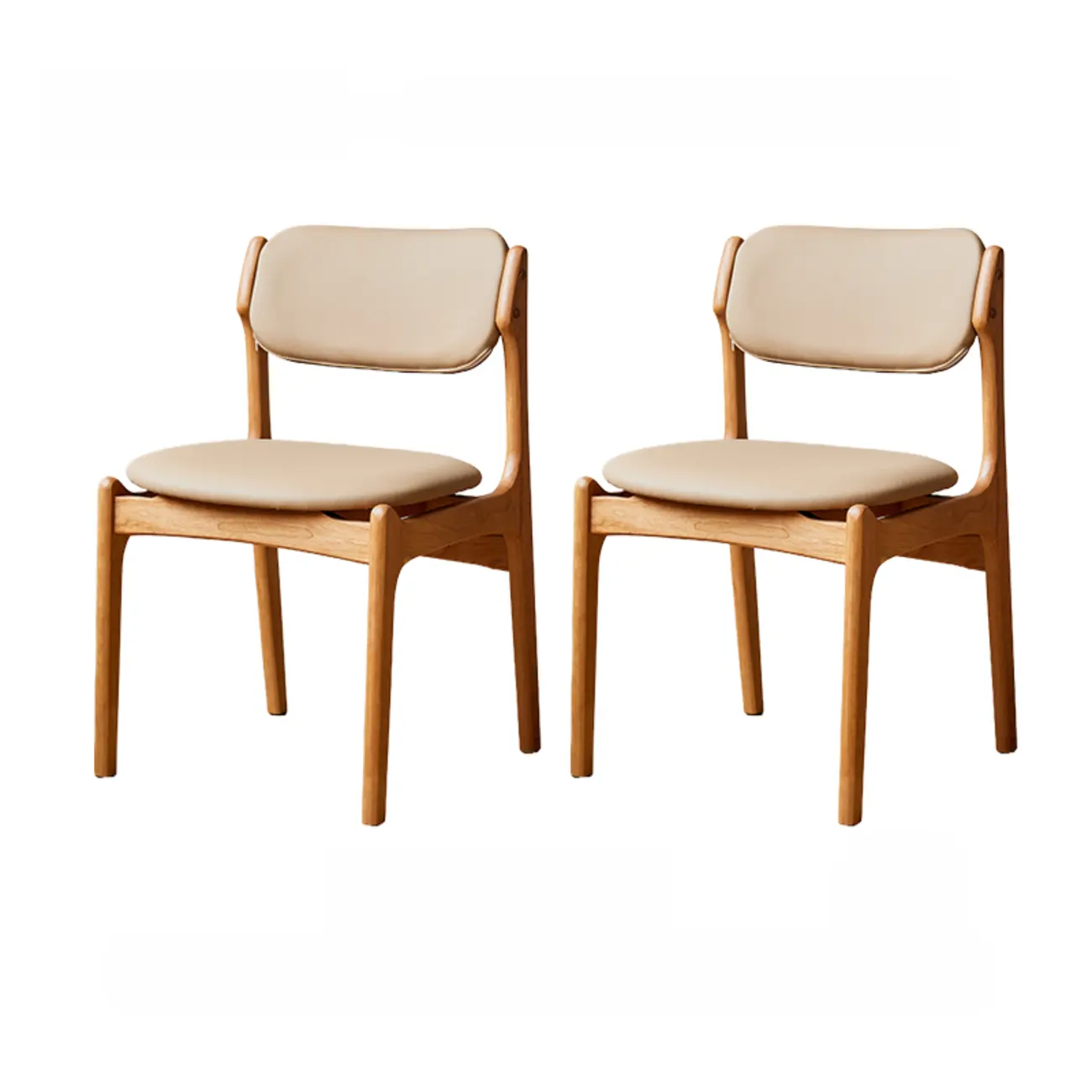 Rustic Open Back Wooden Faux Leather Dining Chair Set of 2