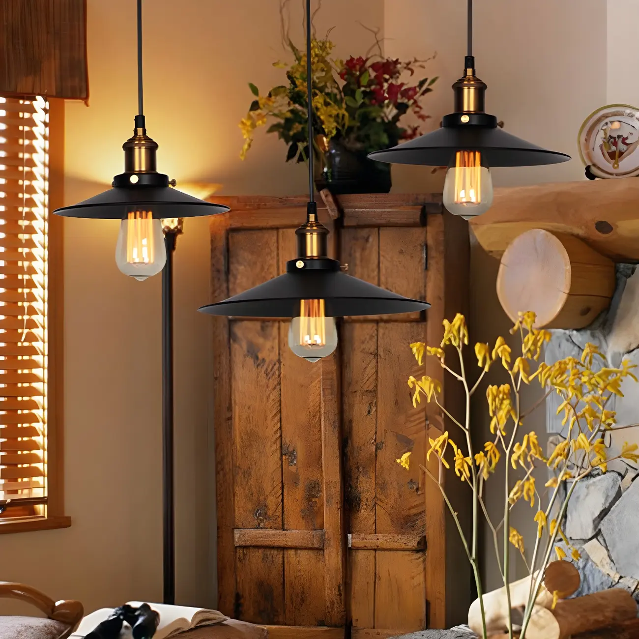 Industrial Black Metal Cone Hanging Pendant Light Fixture