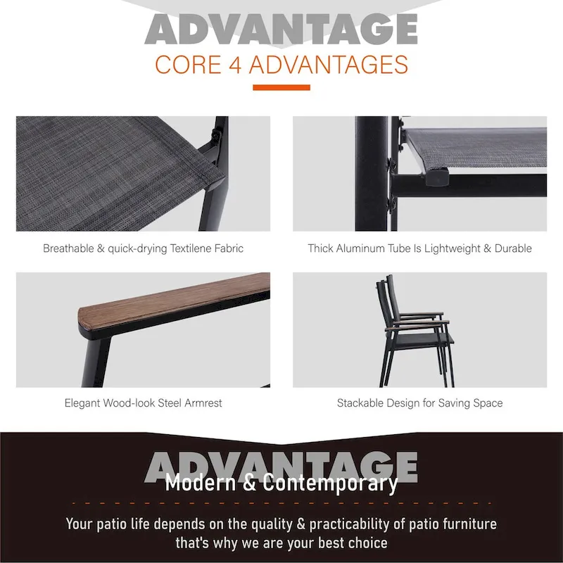 MAISONARTS 3 Piece Bistro Set, 2 x Aluminium Stackable Dining Chairs and 1 x Side Table