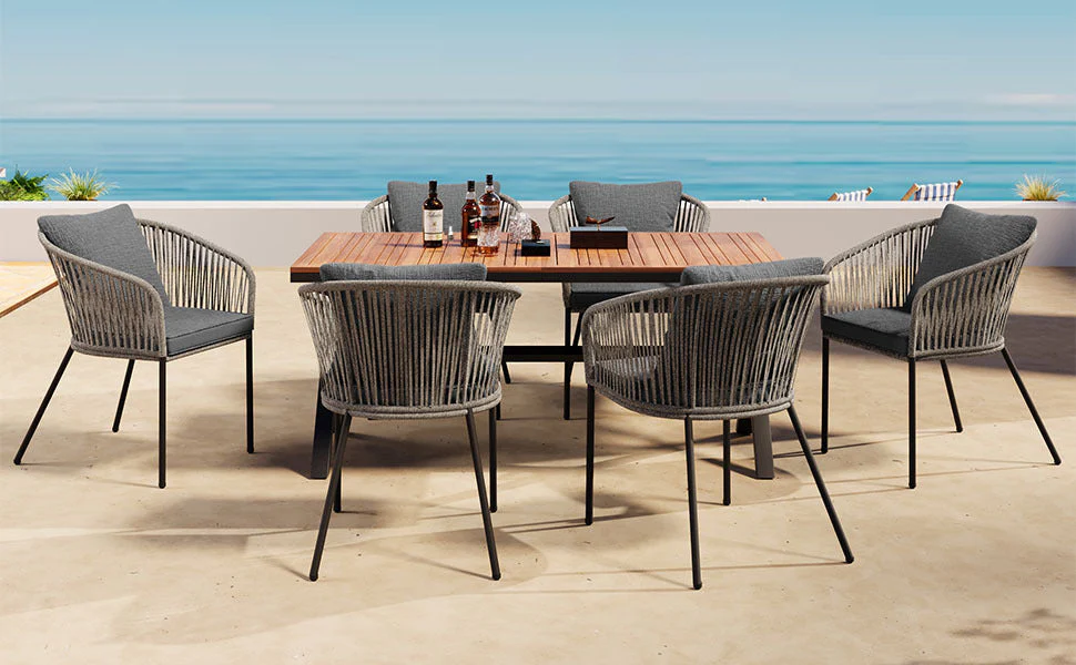 Walker Edison | Rope Modern Design 7 Piece Patio Dining Set