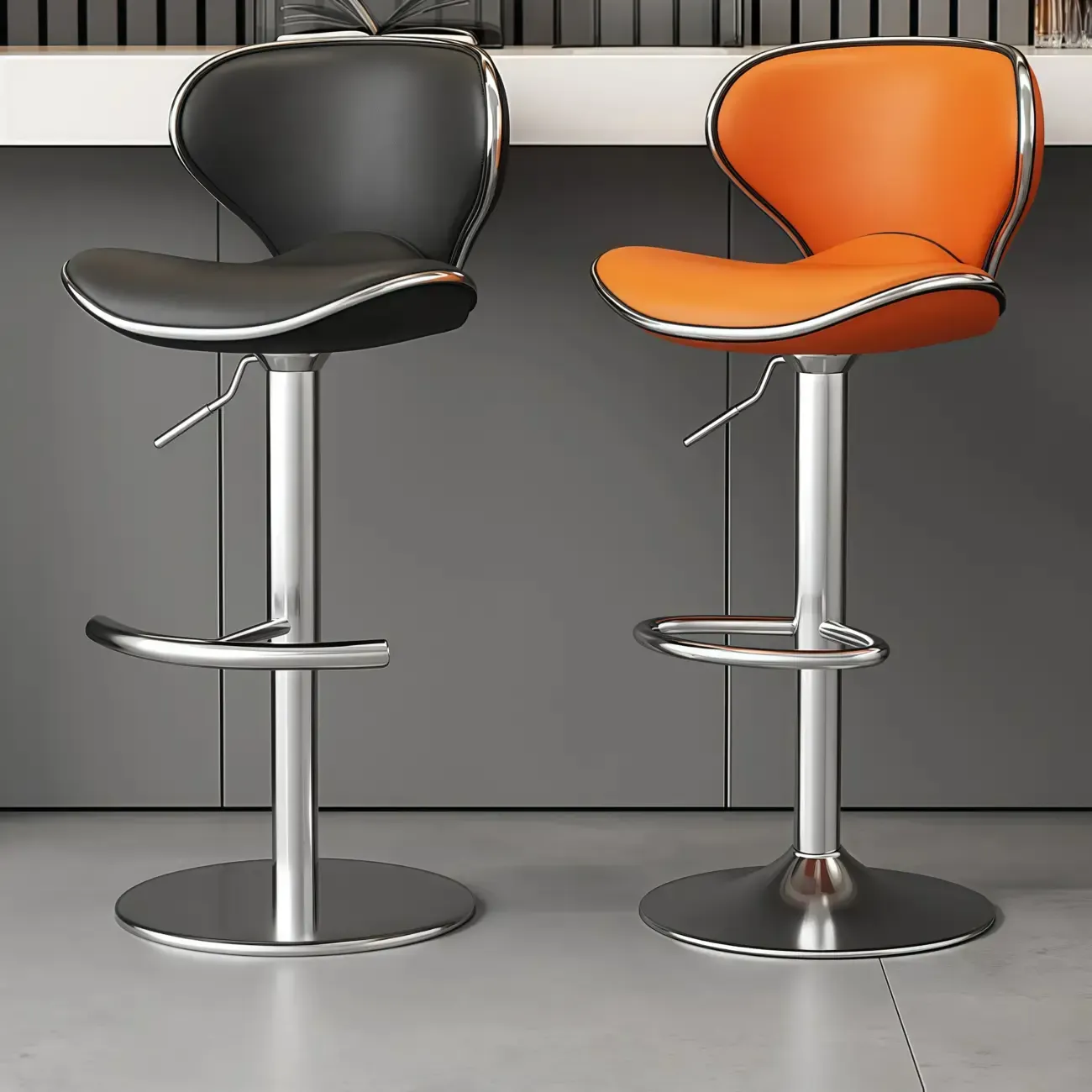 Leather Cushioned Saddle Swivel Adjustable Bar Stool