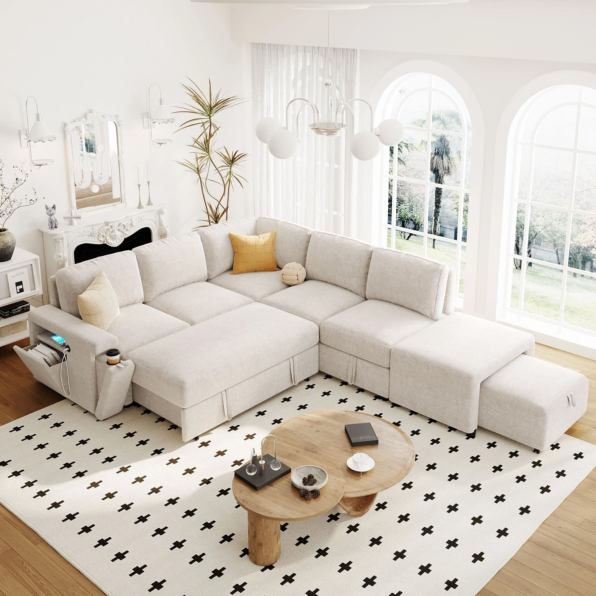 Walker Edison | L-Shaped Modular Sectional Sofa with Storage and USB Ports