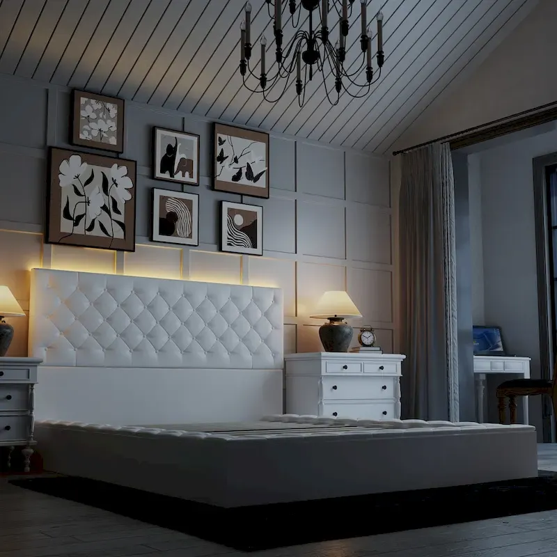 Queen/King Designer Bed Frame with LED Ambiance Lighting PU Leather