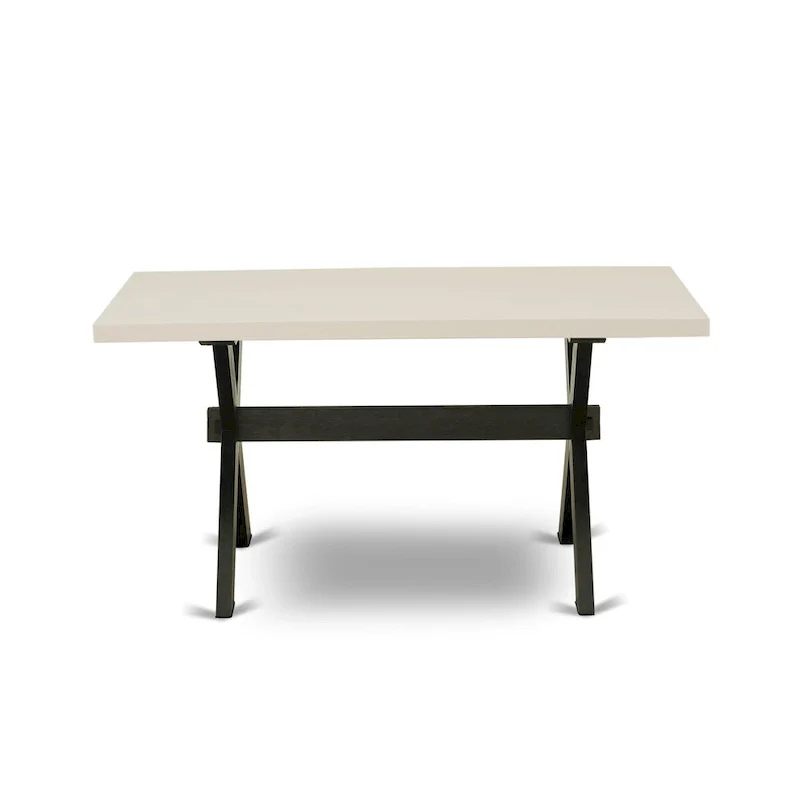 East West Furniture dining room set - a kitchen table & Stackable dining chairs - Wire-brushed Black (Pieces & Seat Options)