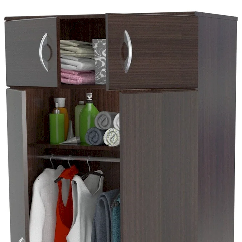 Espresso Melamine Contemporary Vertical Combo Dresser with Mirror and Doors