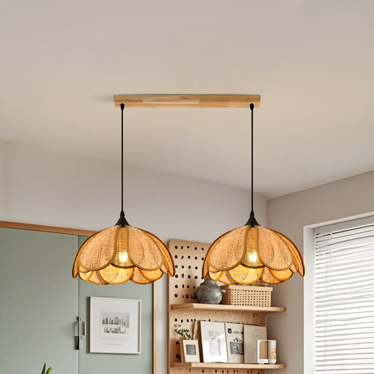 Modern Rattan Geometric Island Pendant Light