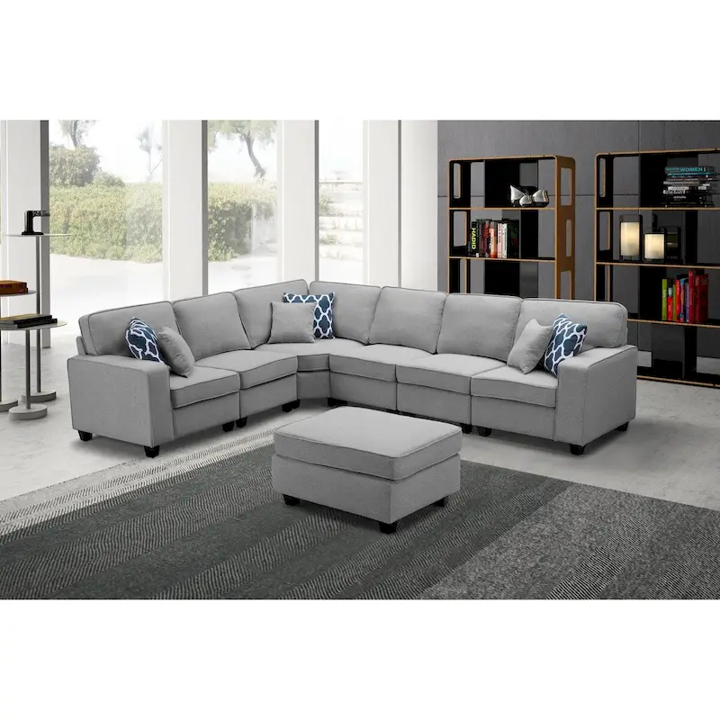 7 Piece Modular L-Shape Sectional Sofa with Ottoman