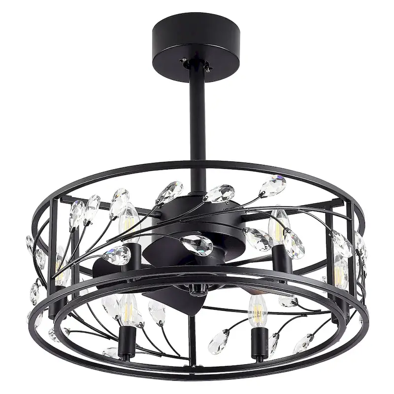 20  Caged Ceiling Fan with Crystal Light Kit Remote Control - 20 inch