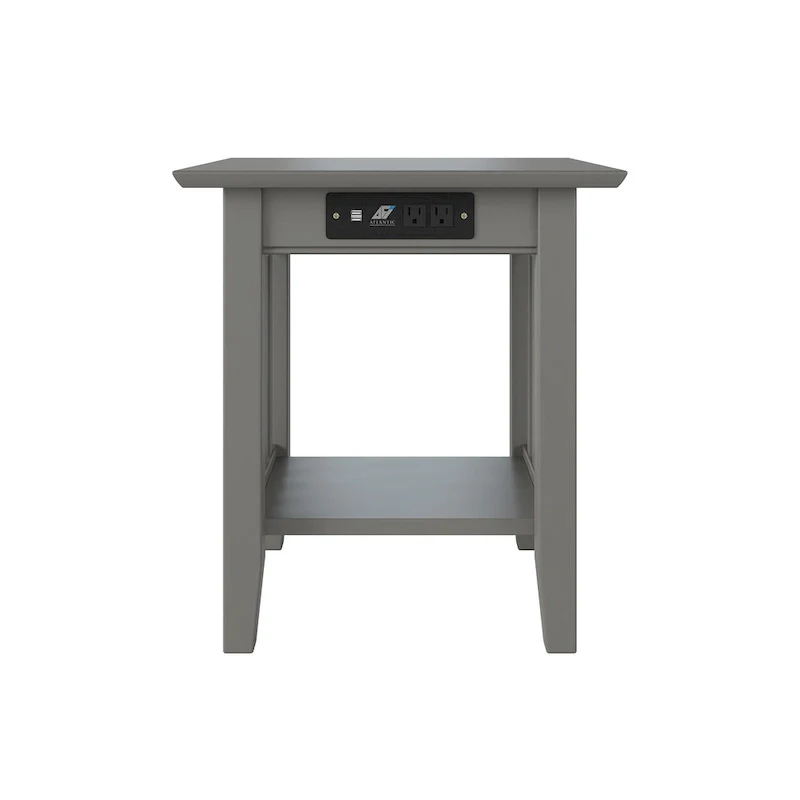 Mission End Table with USB Charging Station Grey