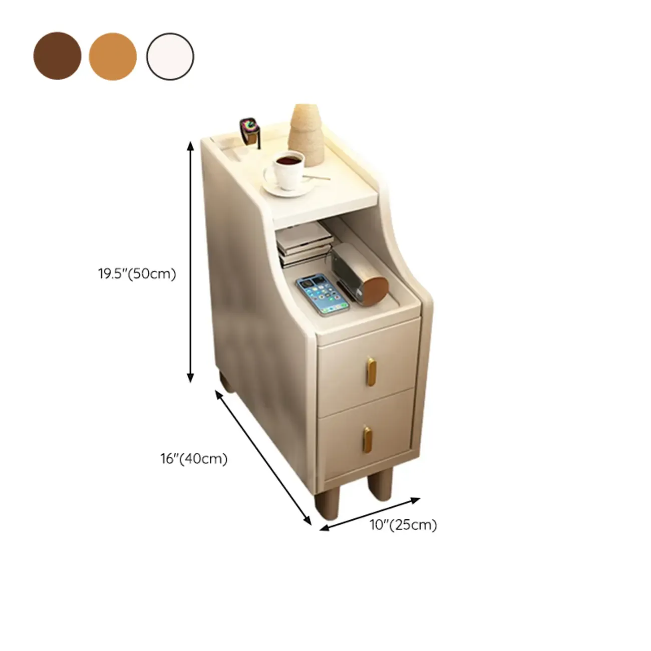 Narrow Small Walnut Wood Nightstand with Shelves