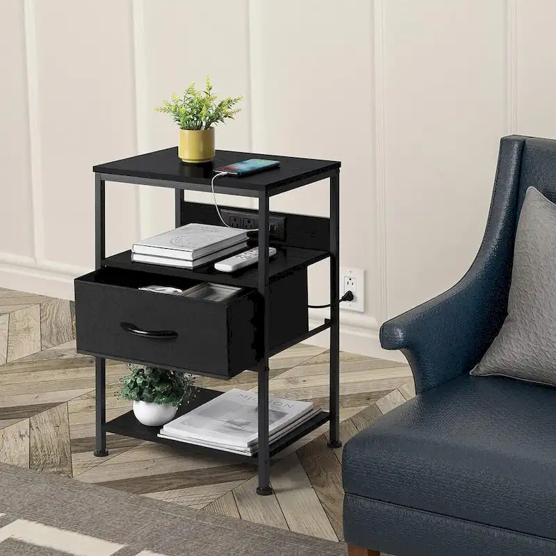 Nightstand with Charging Station with Drawer