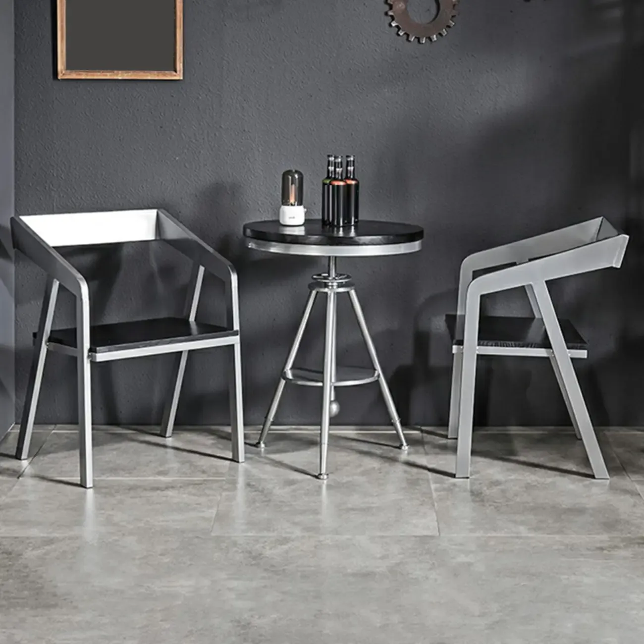 Industrial Black Wood Round Adjustable Height Bar Table