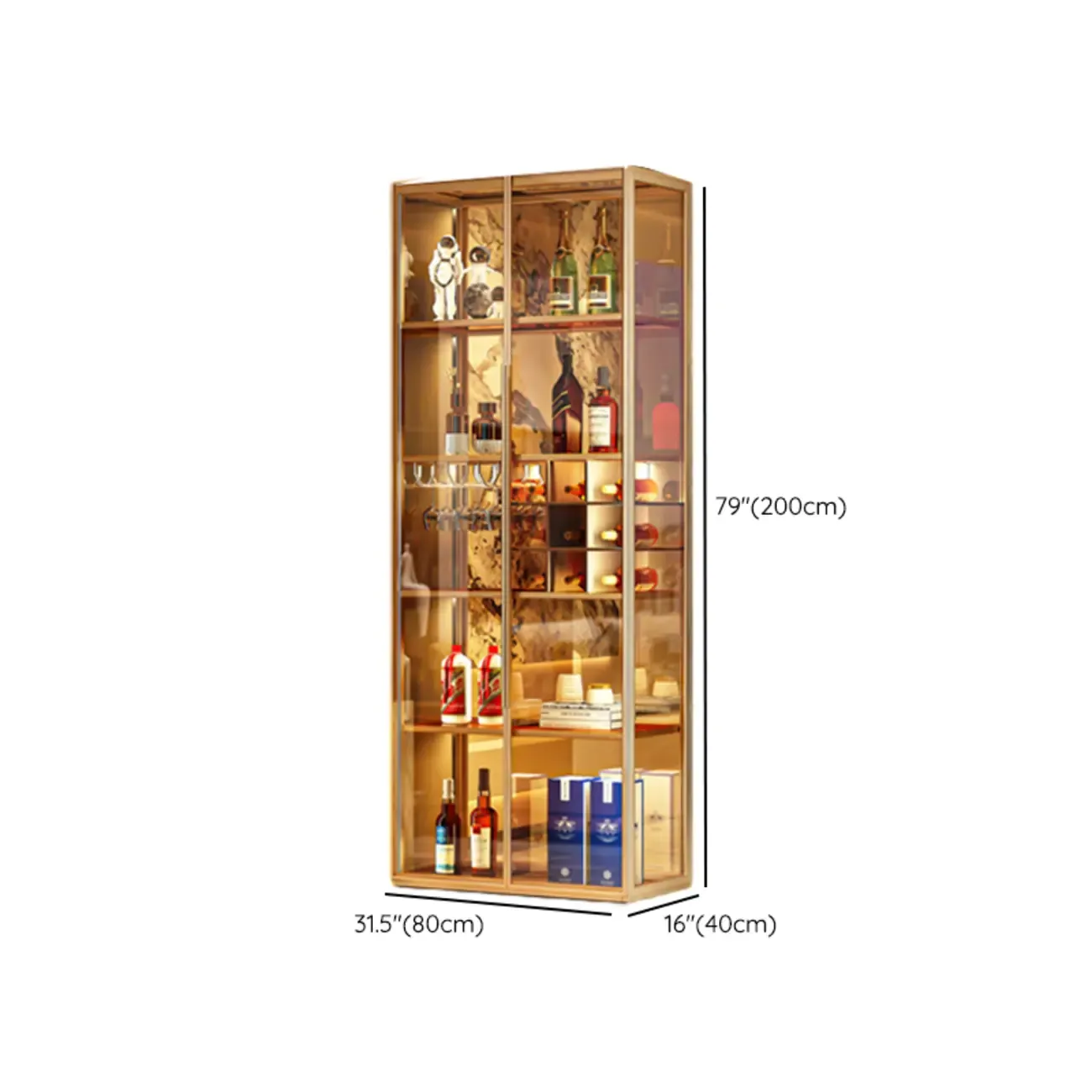 Luxury Multi-Layer Tan Glass Curio Cabinet with Light