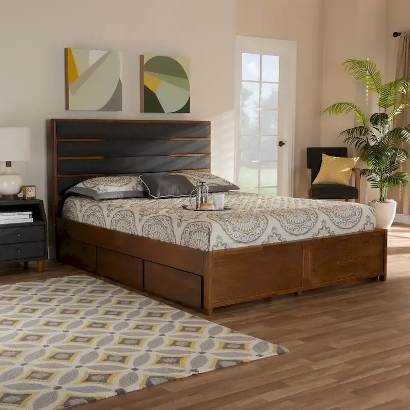 Elin Modern and Contemporary Upholstered and Wood Platform Storage Bed